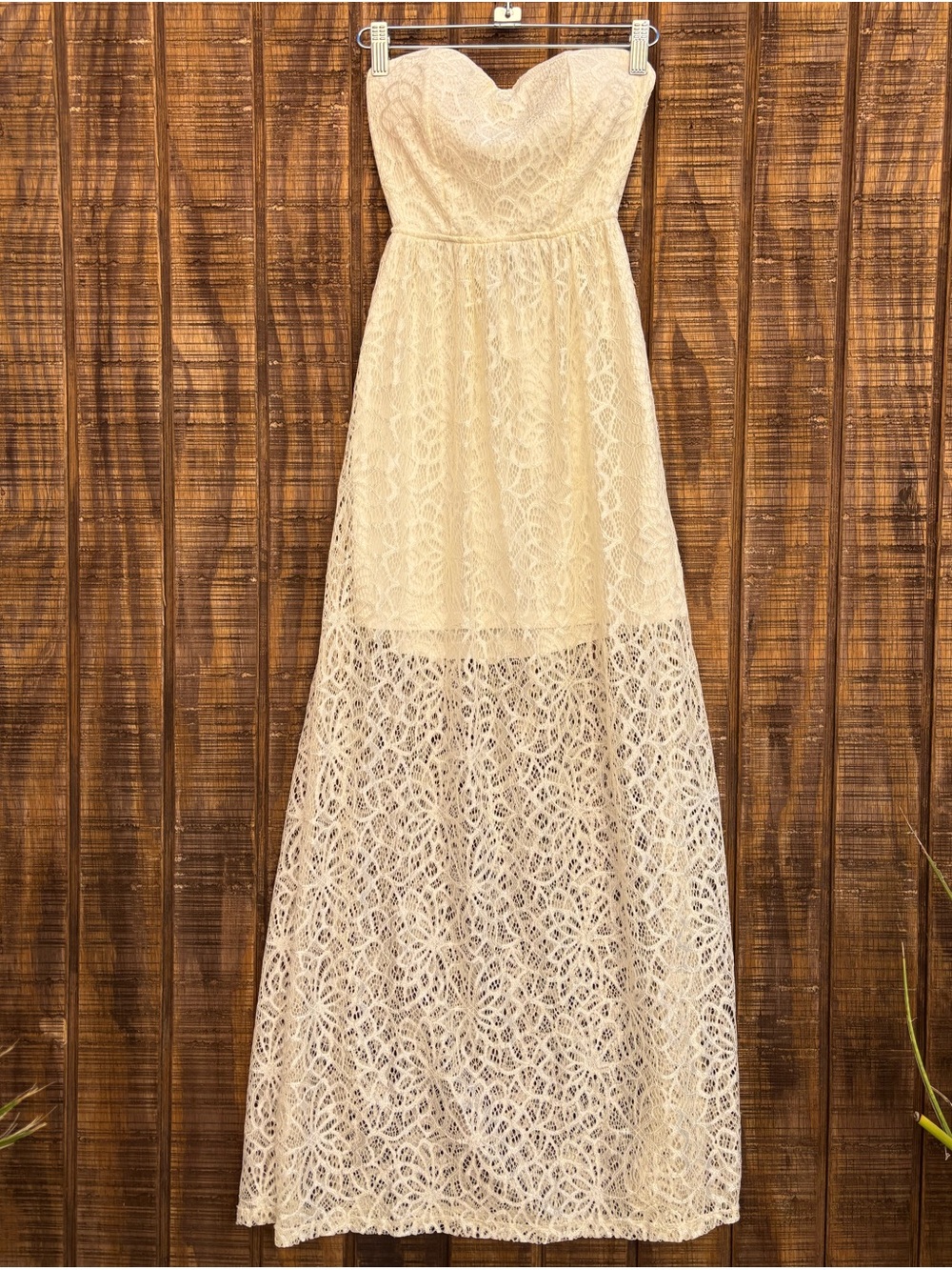 NWTS Polly & Esther Cream Colored Lace Strapless Maxi Dress